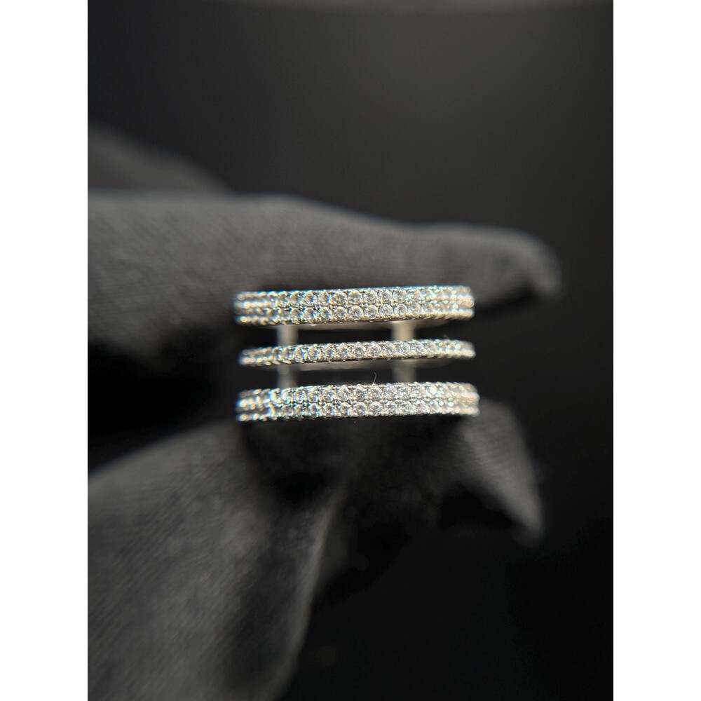 Sterling Silver CZ Multi Band Ring 925 Triple Row Pave Cubic Zirconia Size 7